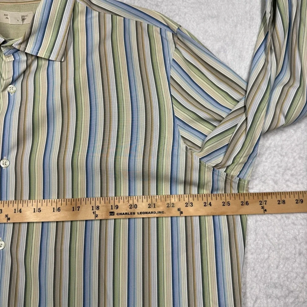 Banana Republic Shirt Blue Green Button Down Classic Fit‎ Striped Men's XL